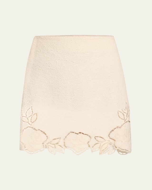 Rose Ladder Stitch Tweed Mini Skirt